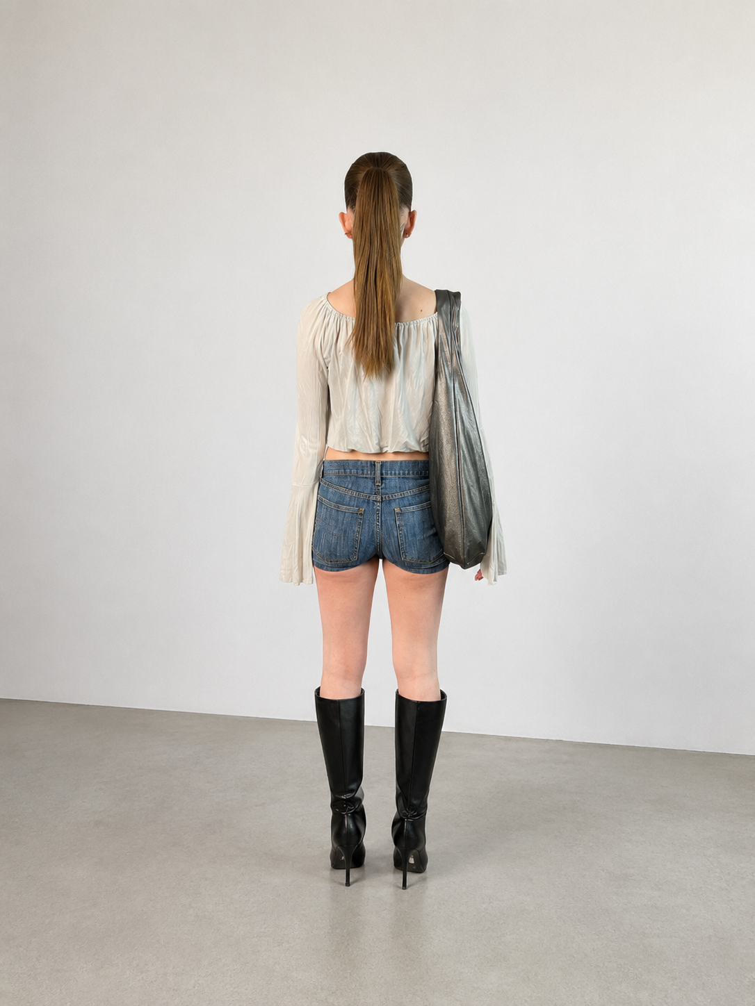 Off-the-shoulder blouse Beige upcycling collection