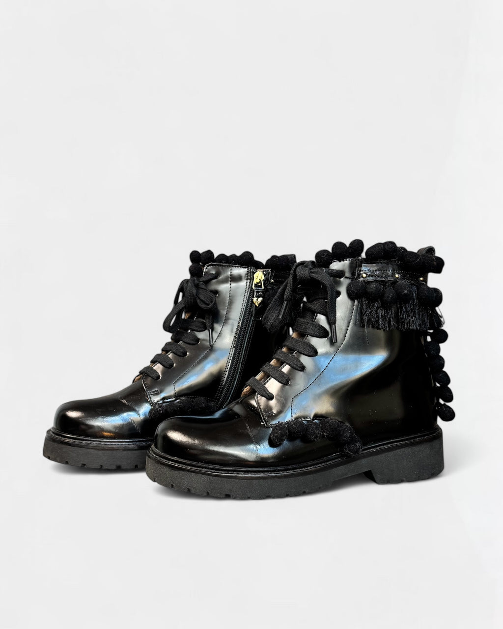 Twinset black ankle boots with pompoms, 37