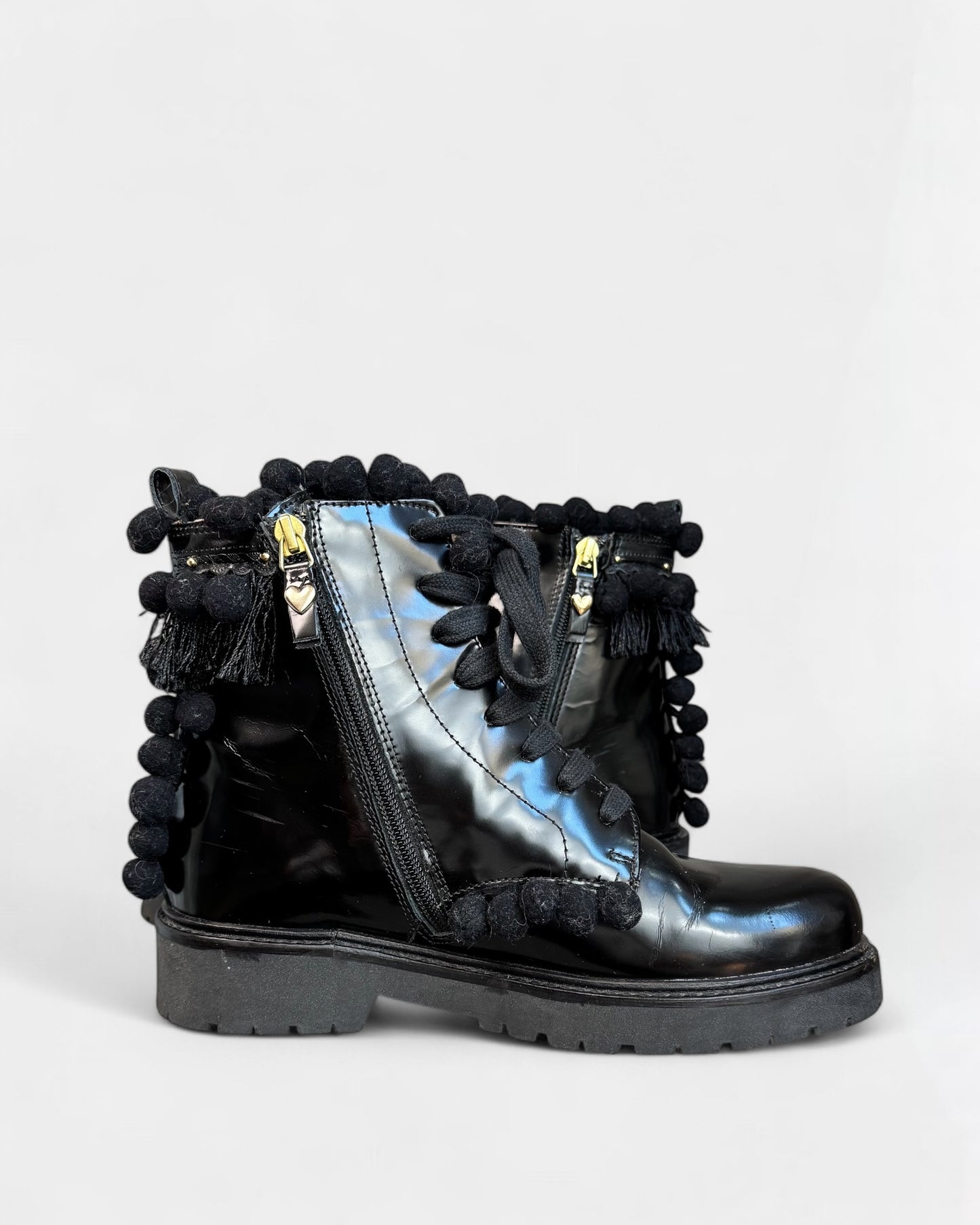 Bottines noires Twinset à pompons, 37