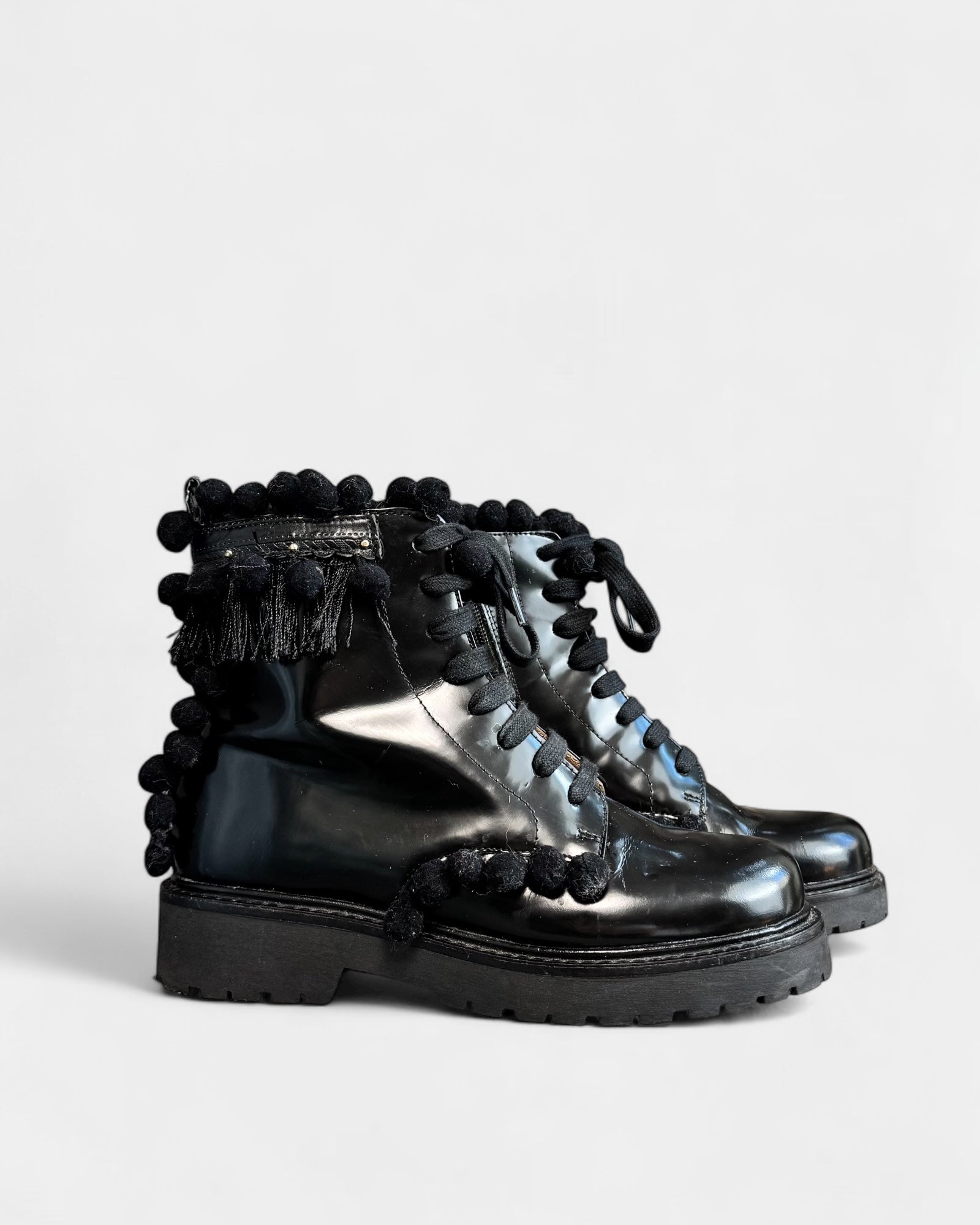 Bottines noires Twinset à pompons, 37