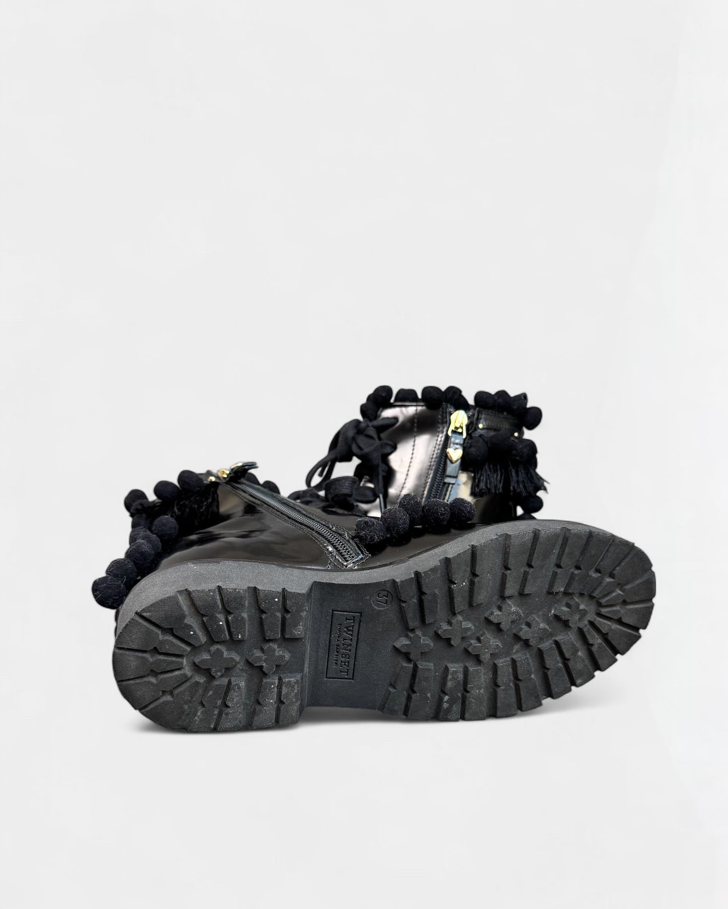 Bottines noires Twinset à pompons, 37