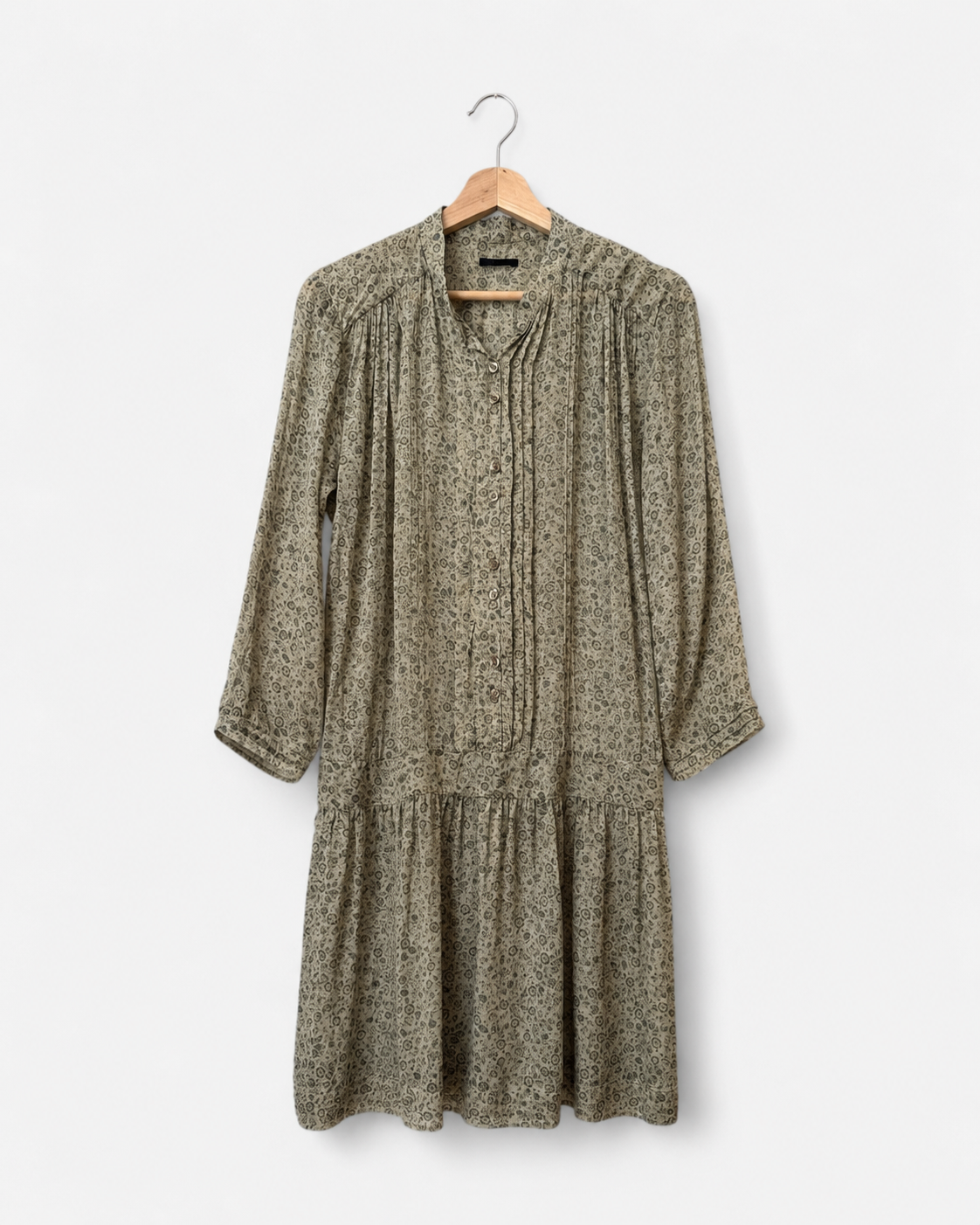 Floral silk dress Green beige Ikks