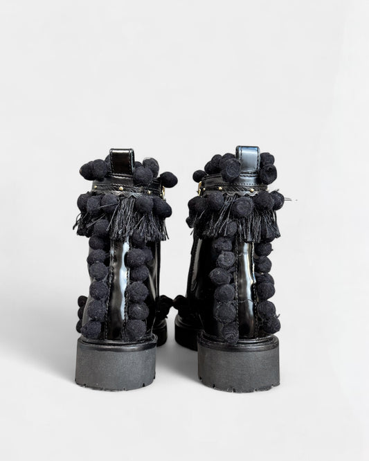 Bottines noires Twinset à pompons, 37