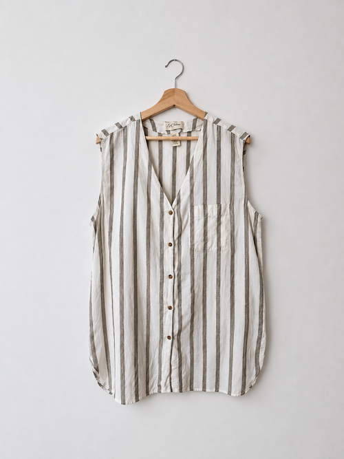 Striped sleeveless jacket White green Kikomō