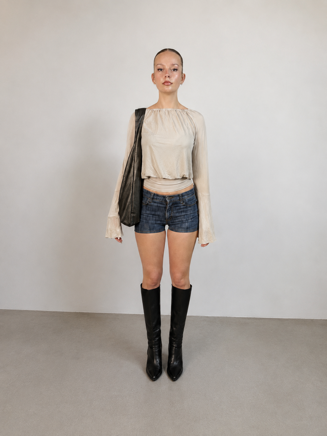 Off-the-shoulder blouse Beige upcycling collection