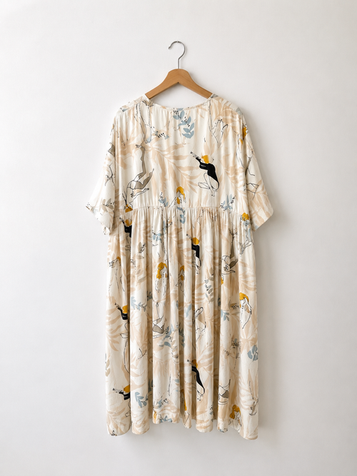 Printed silk dress White blue pink black Noémiah
