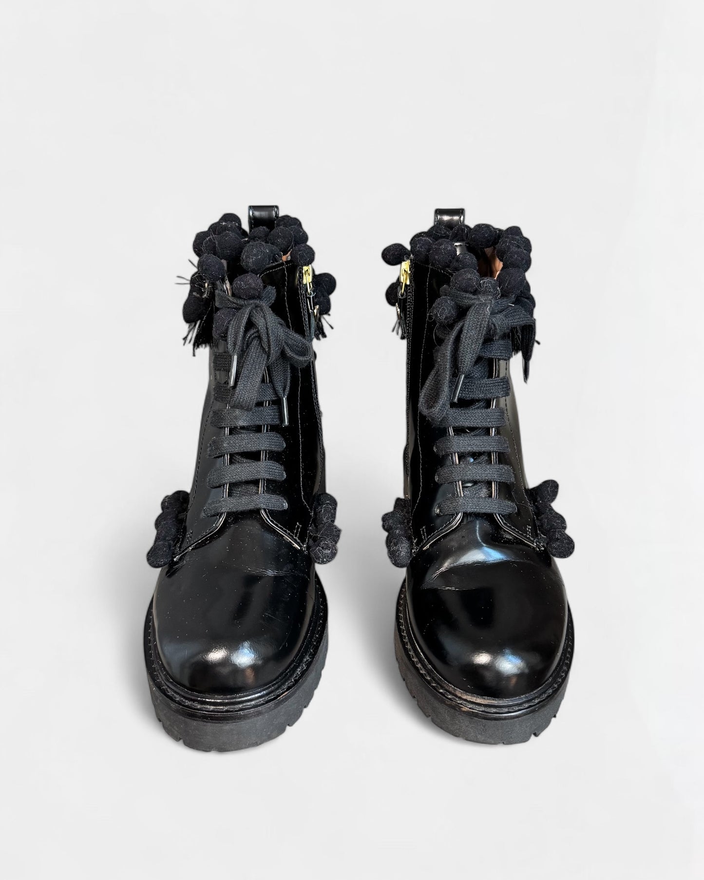 Bottines noires Twinset à pompons, 37