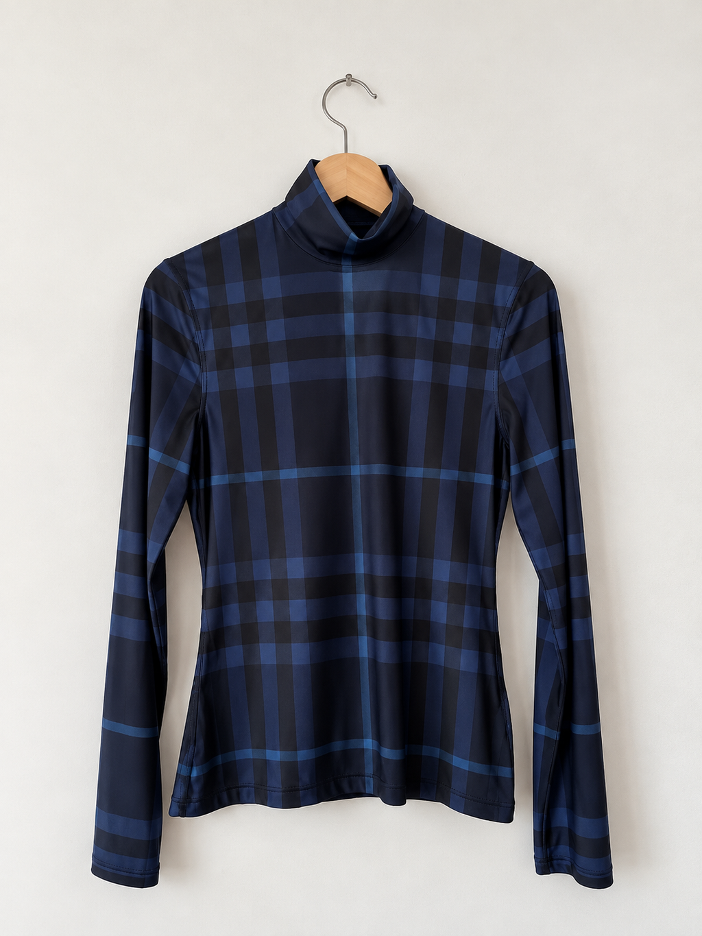 Blue Burberry check high-neck stretch top, M