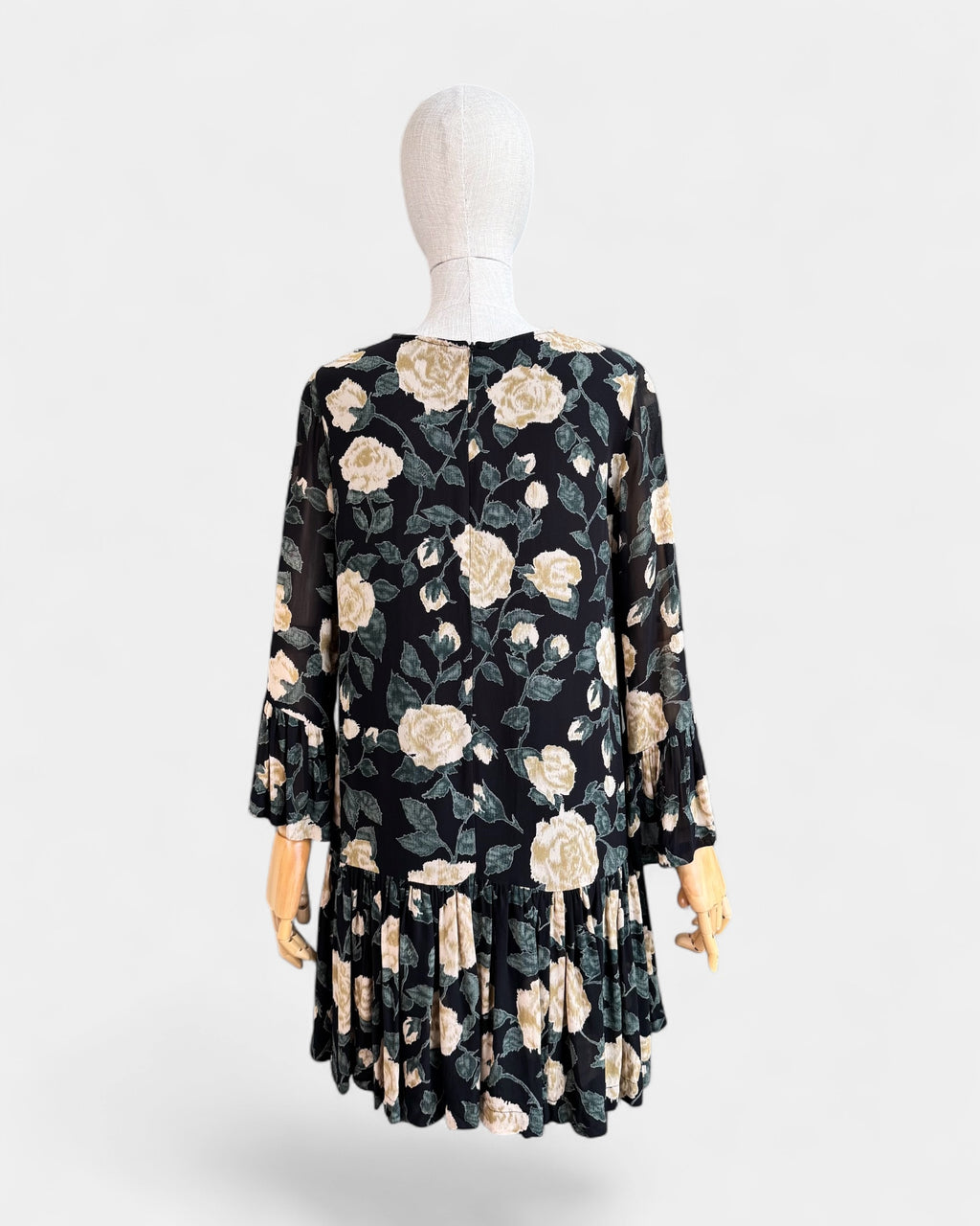 Ganni Black Floral Chiffon Flowing Dress, S